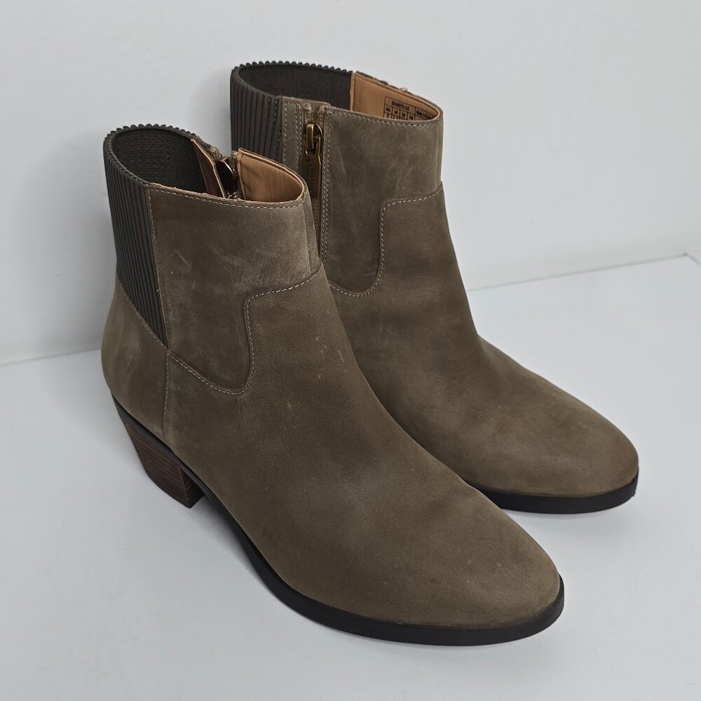 Vionic Womens Ankle Boots 7 Shantelle Taupe Nubuck Leather Zip Bootie Waterproof